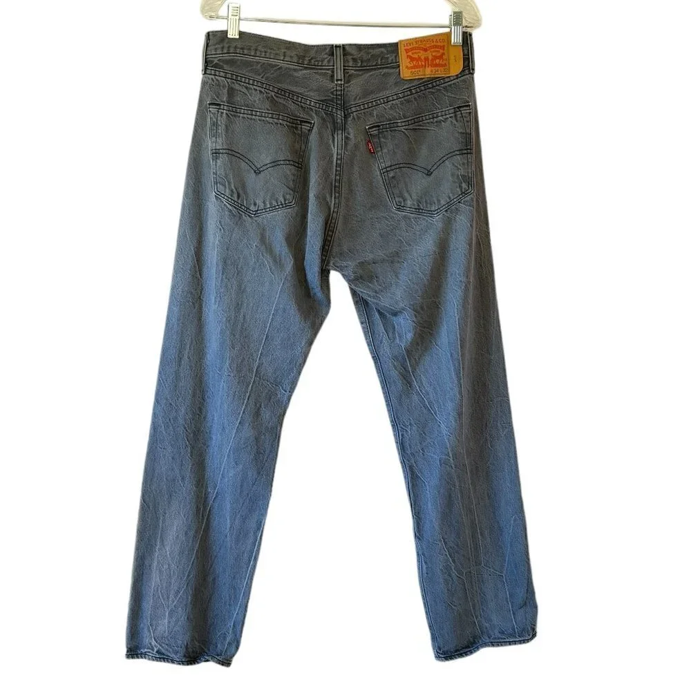 Levi’s 501 Button Fly Grey Denim Jeans Straight Leg   34 x 32
